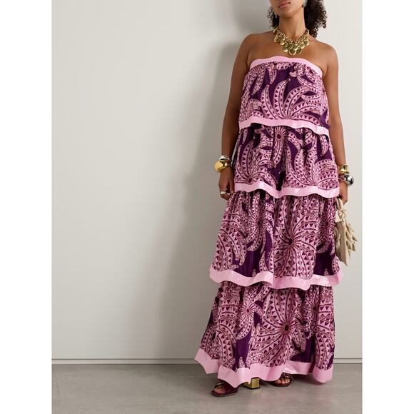 FARM RIO Strapless Bananada Print Tiered Midi Dress NWT Size M - Picture 1 of 7